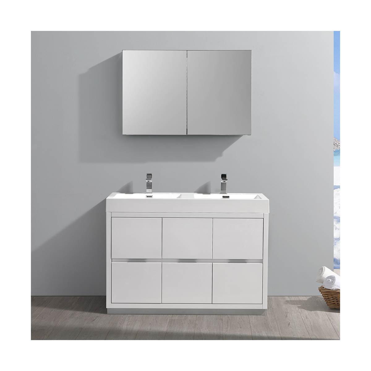 Valencia 48" Free Standing Double Basin Vanity Set with Cabinet, Acrylic Vanity Top, and Medicine Cabinet
