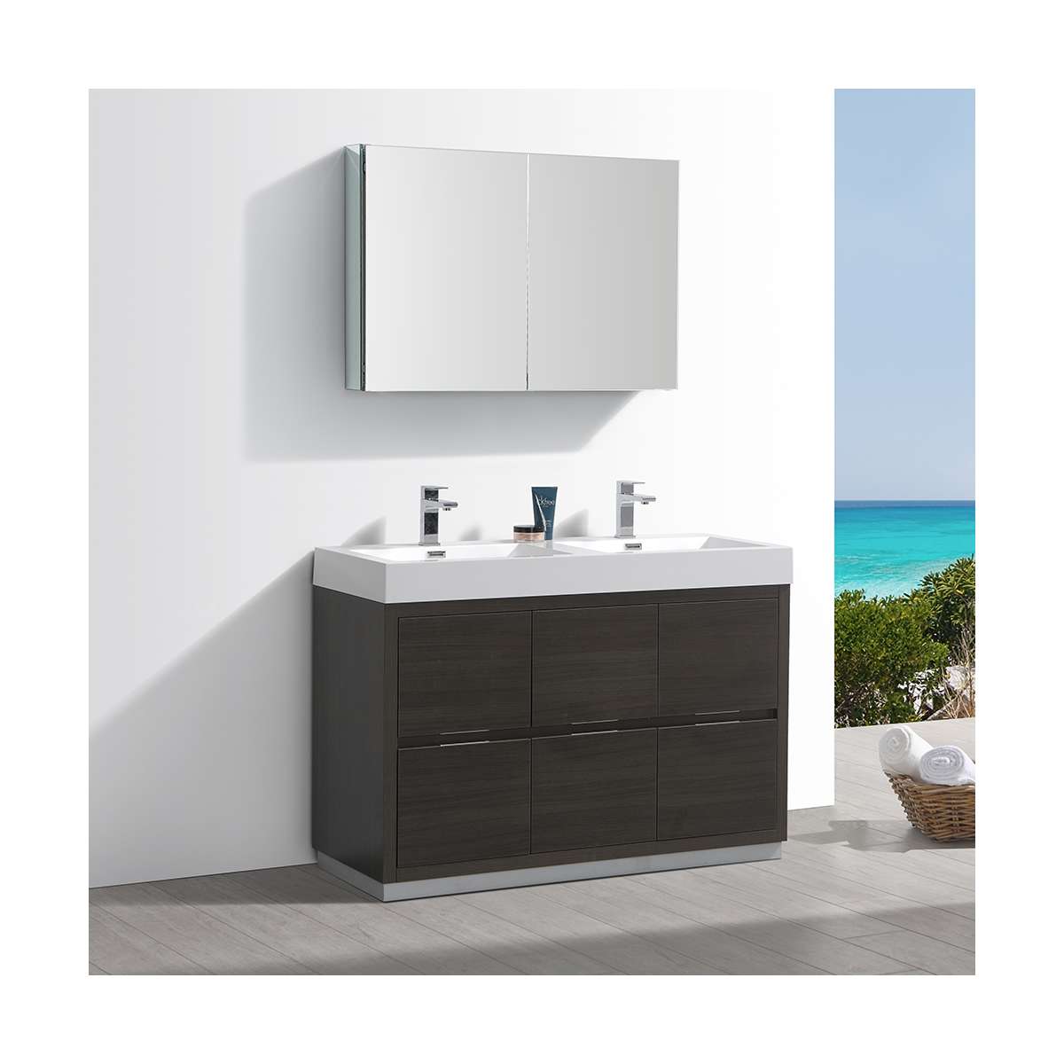 Valencia 48" Free Standing Double Basin Vanity Set with Cabinet, Acrylic Vanity Top, and Medicine Cabinet