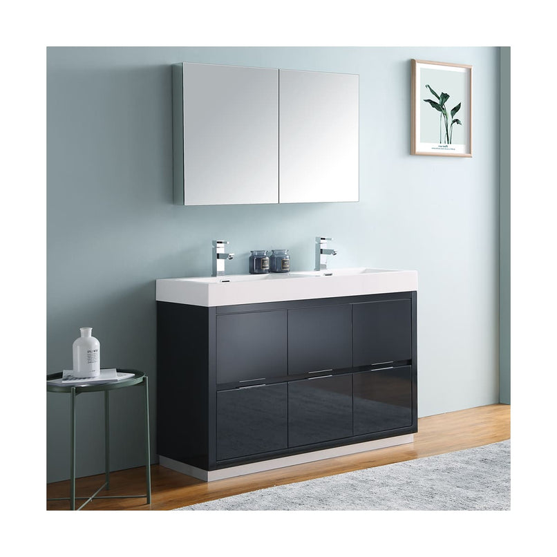 Valencia 48" Free Standing Double Basin Vanity Set with Cabinet, Acrylic Vanity Top, and Medicine Cabinet - image 2