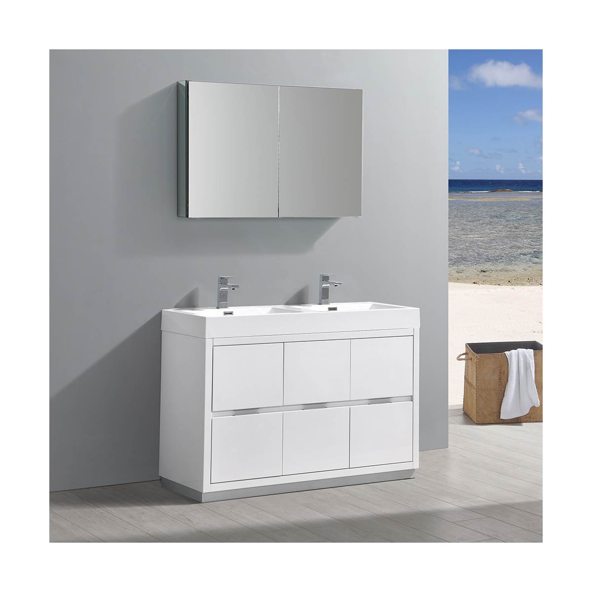 Valencia 48" Free Standing Double Basin Vanity Set with Cabinet, Acrylic Vanity Top, and Medicine Cabinet