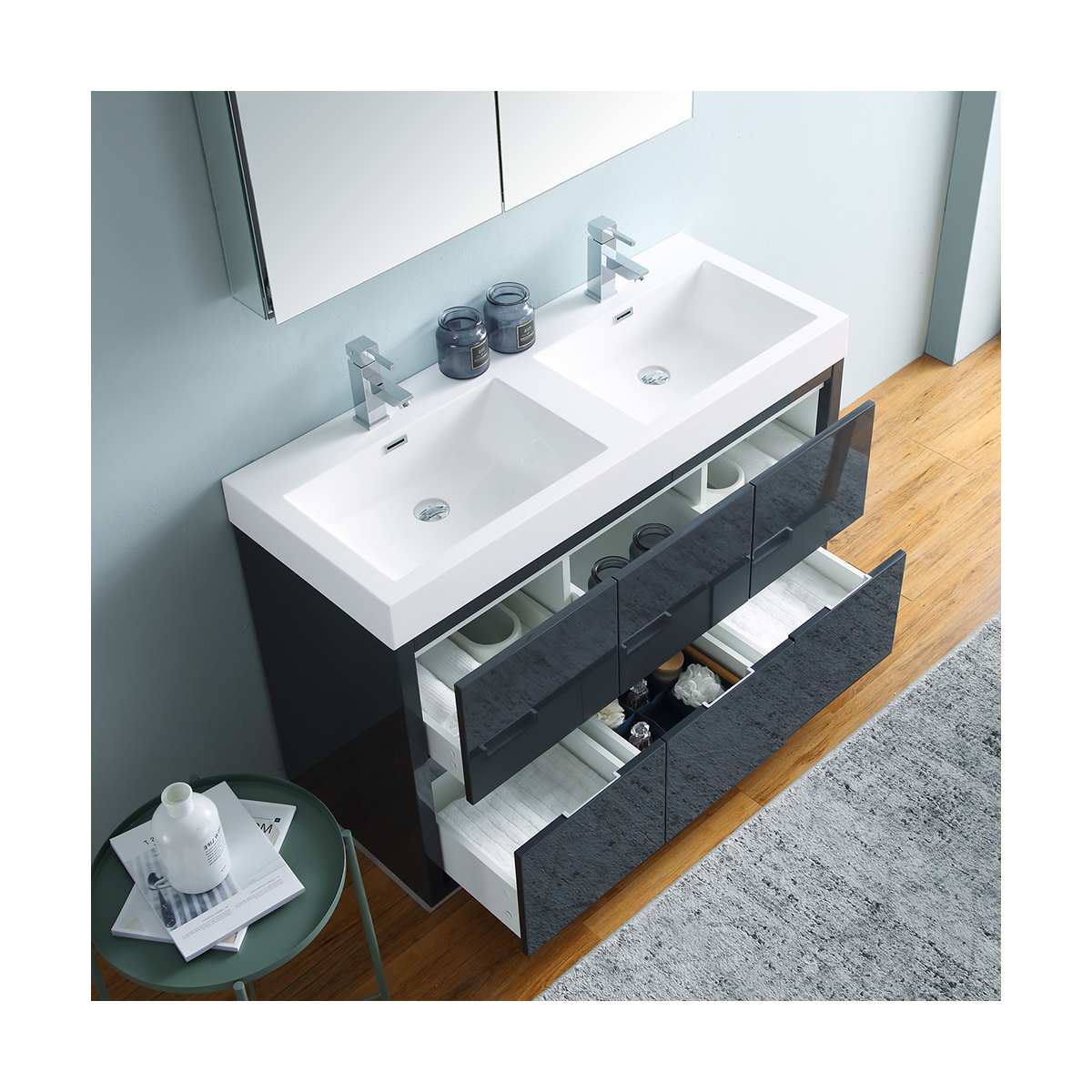 Valencia 48" Free Standing Double Basin Vanity Set with Cabinet, Acrylic Vanity Top, and Medicine Cabinet