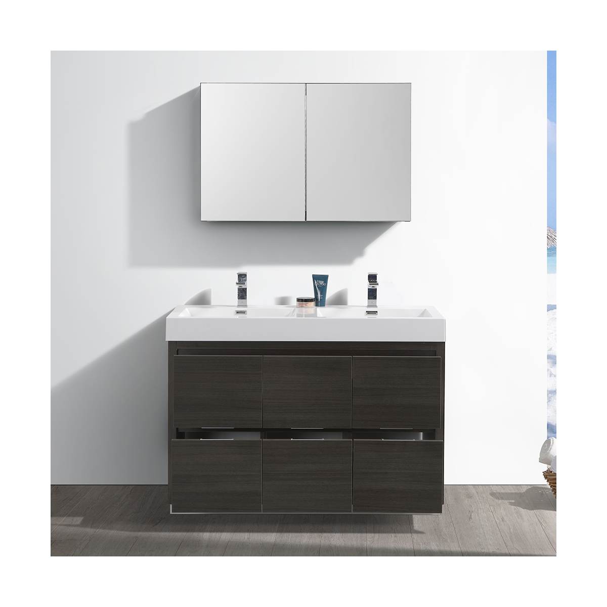 Valencia 48" Free Standing Double Basin Vanity Set with Cabinet, Acrylic Vanity Top, and Medicine Cabinet