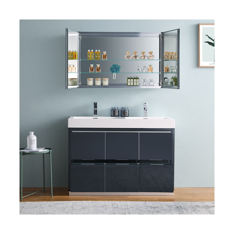 Valencia 48" Free Standing Double Basin Vanity Set with Cabinet, Acrylic Vanity Top, and Medicine Cabinet - image 4