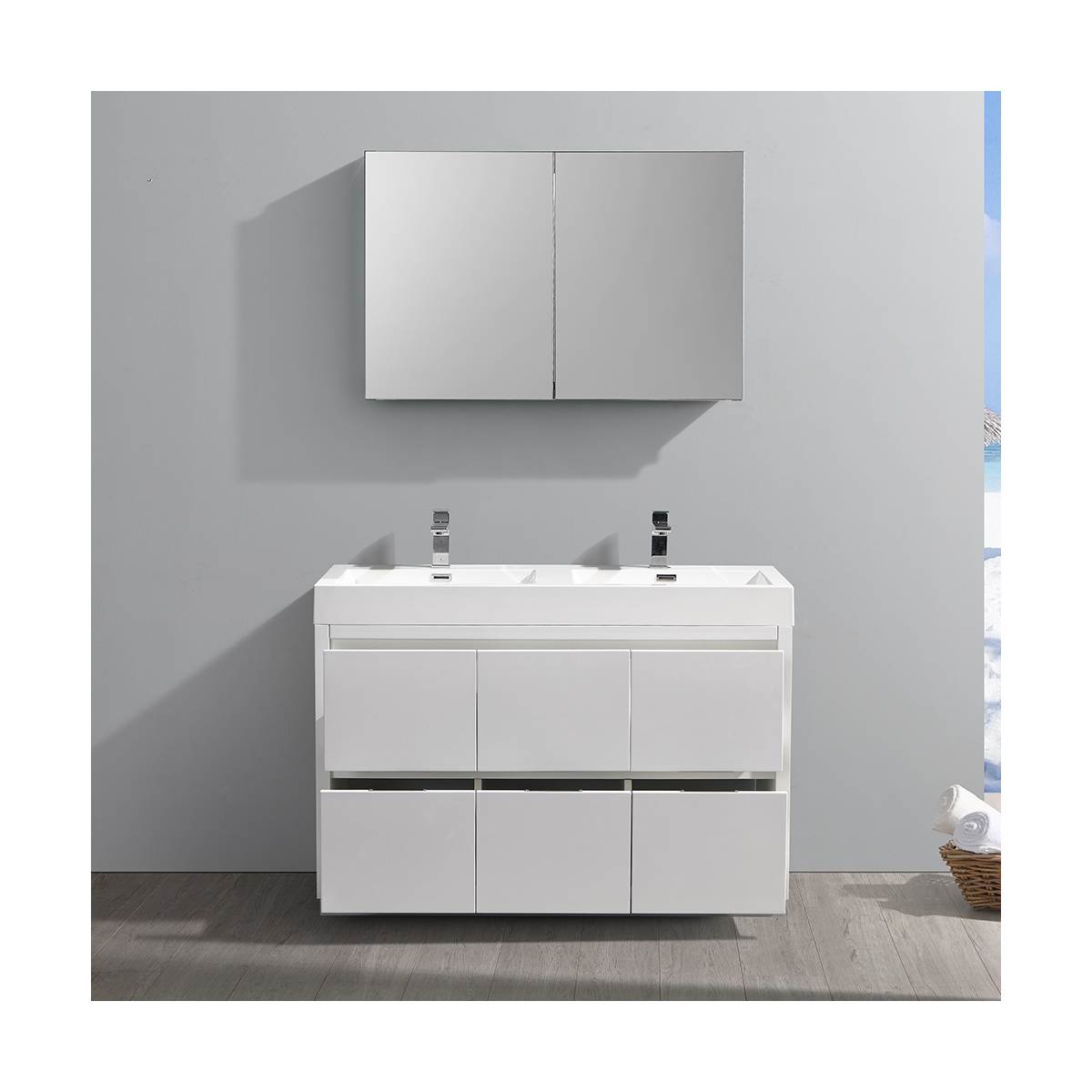 Valencia 48" Free Standing Double Basin Vanity Set with Cabinet, Acrylic Vanity Top, and Medicine Cabinet