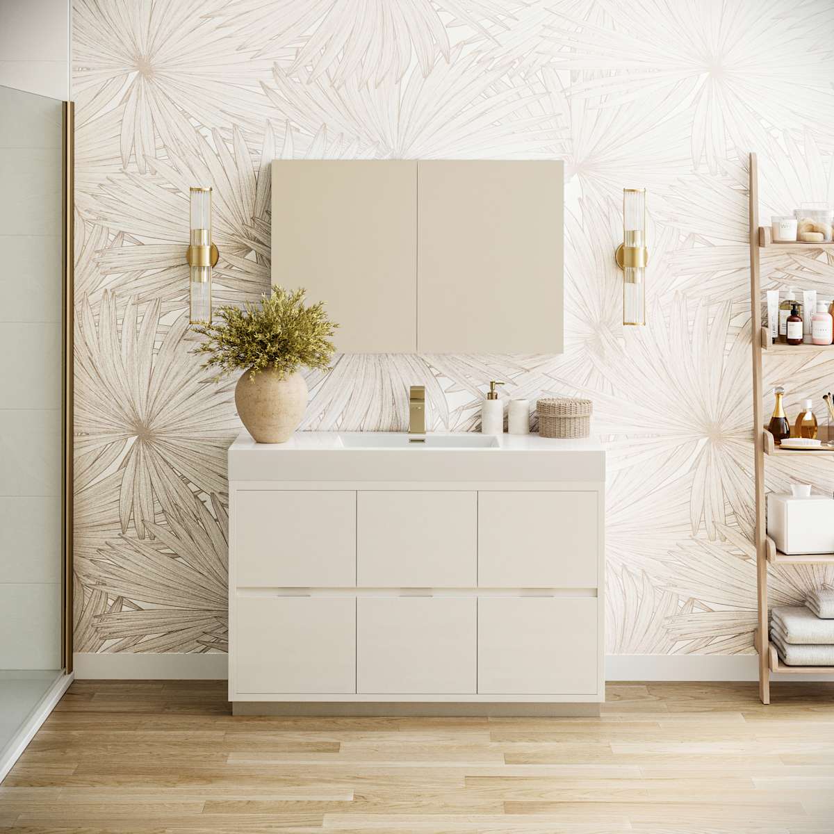 Valencia 48" Free Standing Single Basin Vanity Set with Cabinet, Acrylic Vanity Top, and Medicine Cabinet