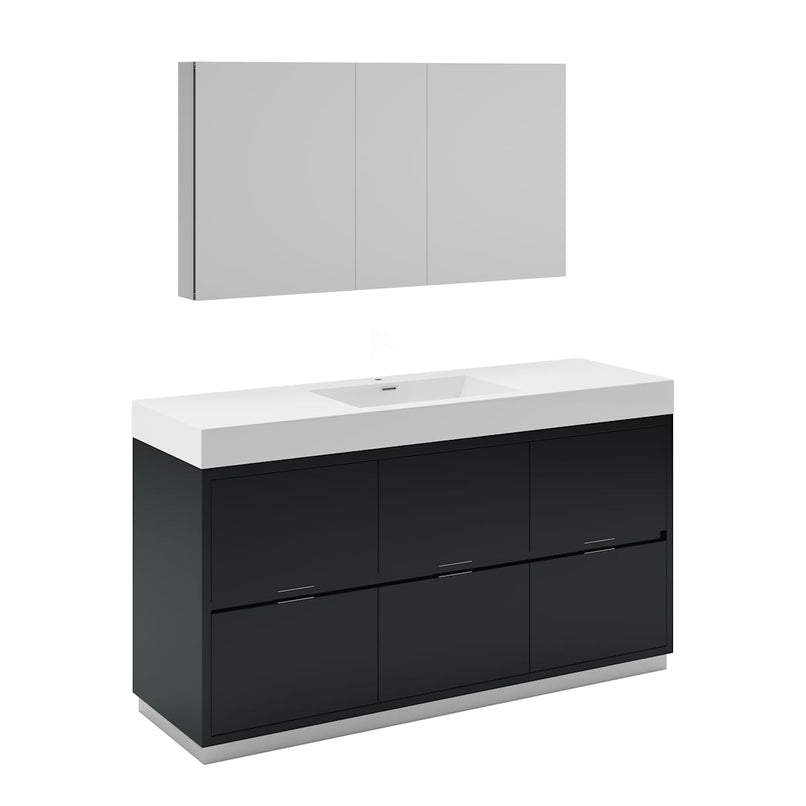 Valencia 60" Free Standing Single Basin Vanity Set with Cabinet, Acrylic Vanity Top, and Medicine Cabinet - image 2