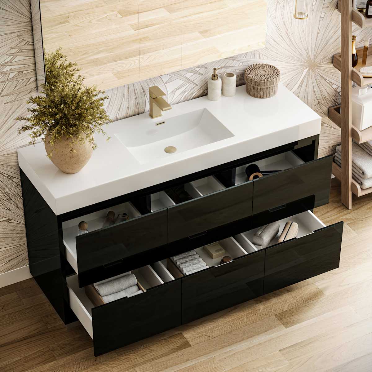 Valencia 60" Free Standing Single Basin Vanity Set with Cabinet, Acrylic Vanity Top, and Medicine Cabinet