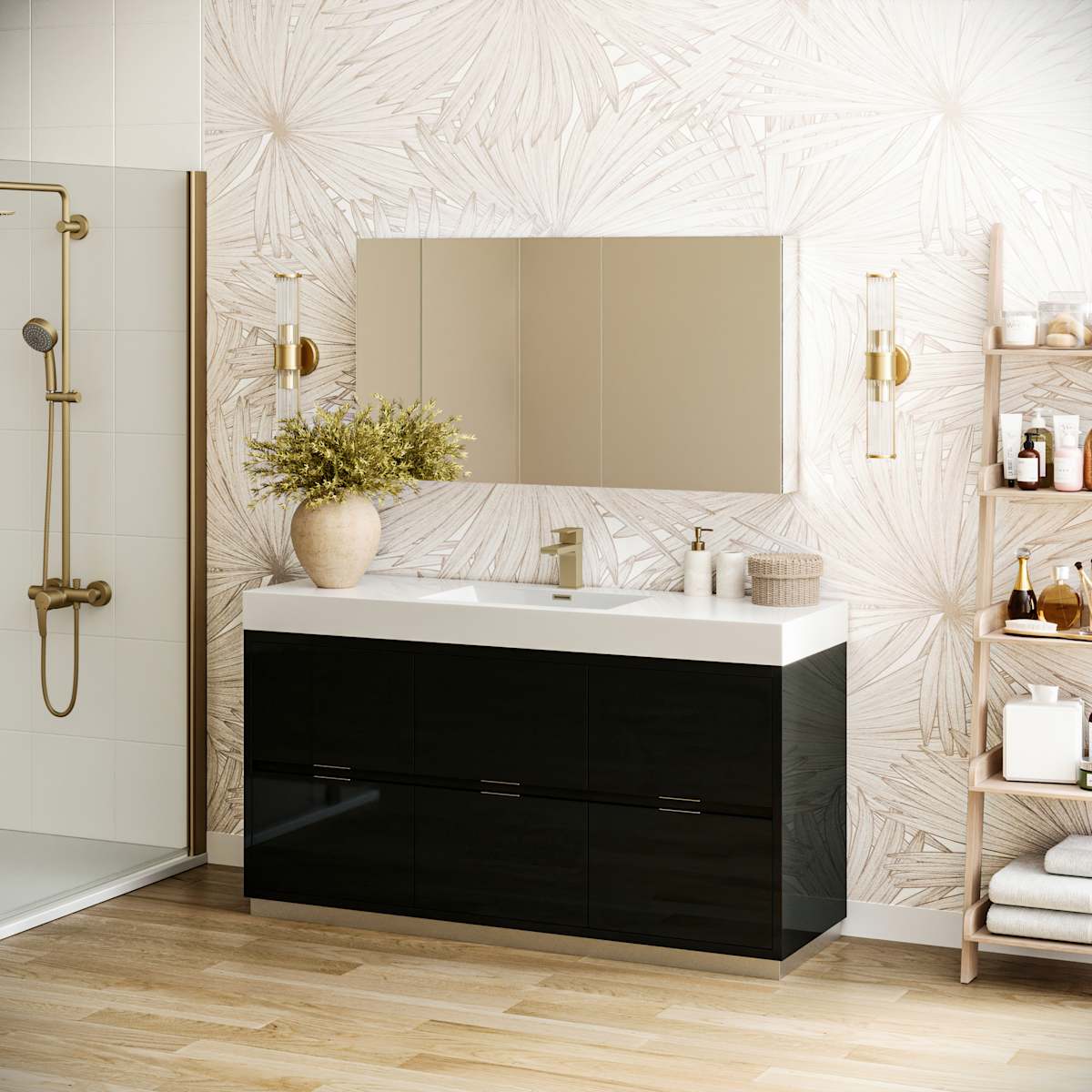 Valencia 60" Free Standing Single Basin Vanity Set with Cabinet, Acrylic Vanity Top, and Medicine Cabinet
