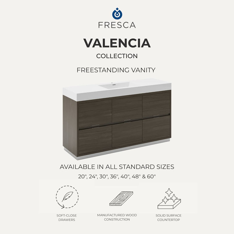 Valencia 60" Free Standing Single Basin Vanity Set with Cabinet, Acrylic Vanity Top, and Medicine Cabinet - image 6