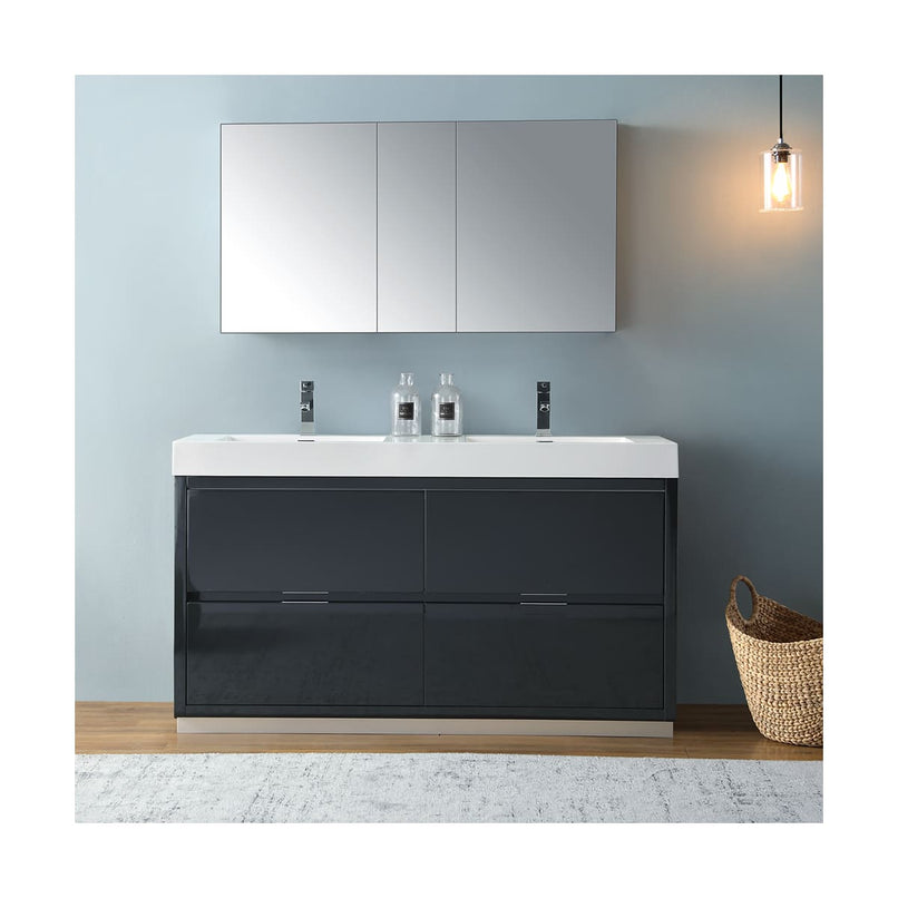 Valencia 60" Free Standing Double Basin Vanity Set with Cabinet, Acrylic Vanity Top, and Medicine Cabinet - image 3