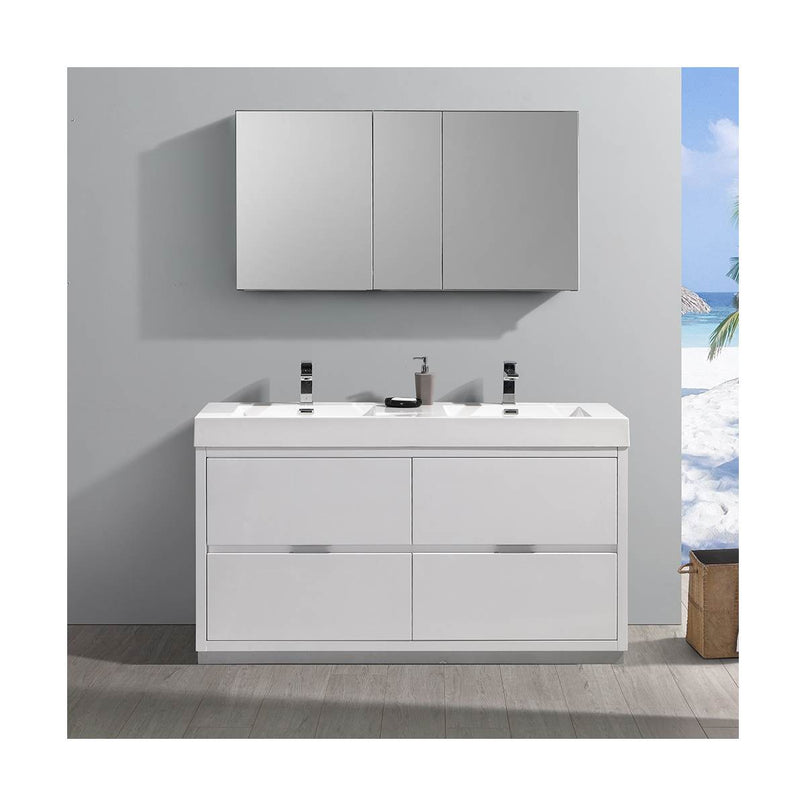 Valencia 60" Free Standing Double Basin Vanity Set with Cabinet, Acrylic Vanity Top, and Medicine Cabinet - image 11