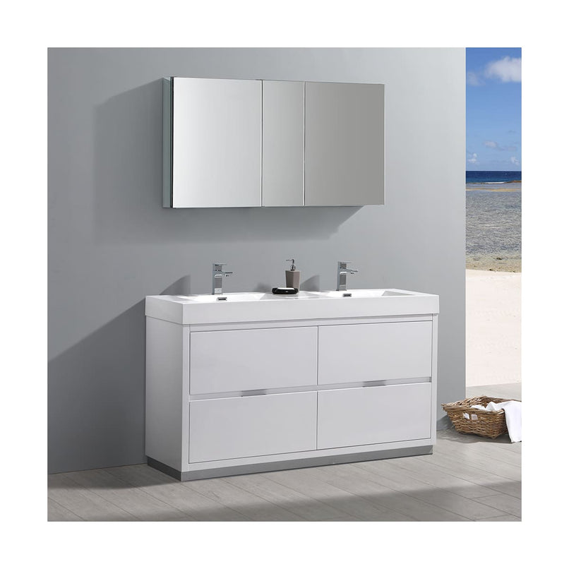 Valencia 60" Free Standing Double Basin Vanity Set with Cabinet, Acrylic Vanity Top, and Medicine Cabinet - image 10