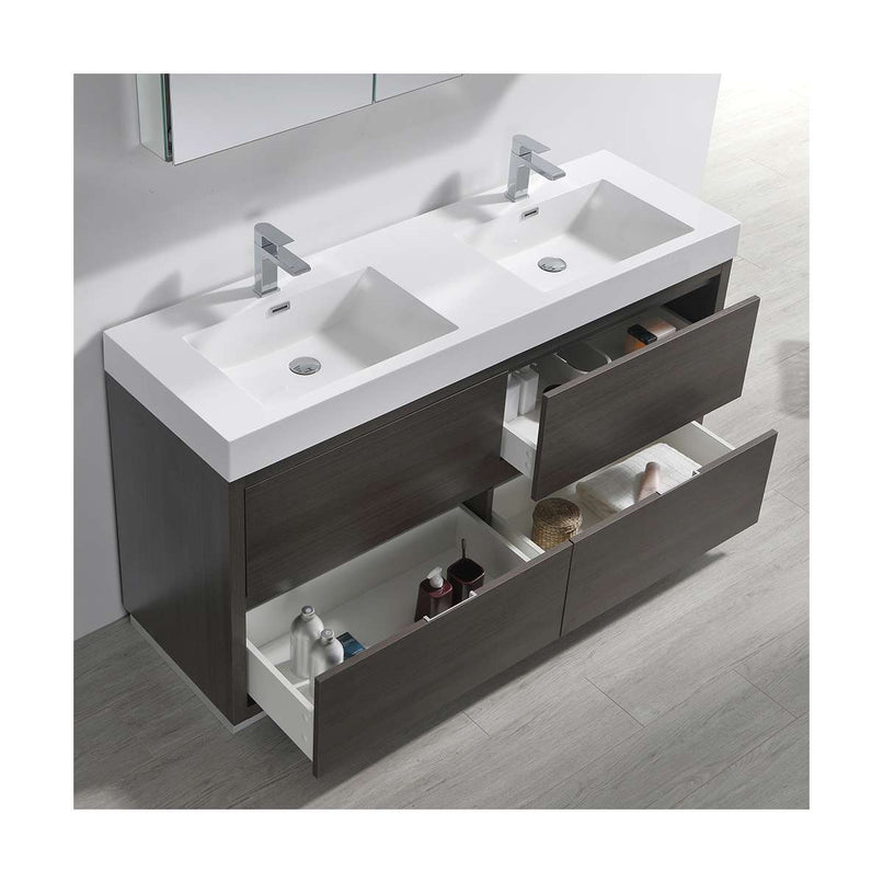 Valencia 60" Free Standing Double Basin Vanity Set with Cabinet, Acrylic Vanity Top, and Medicine Cabinet - image 9