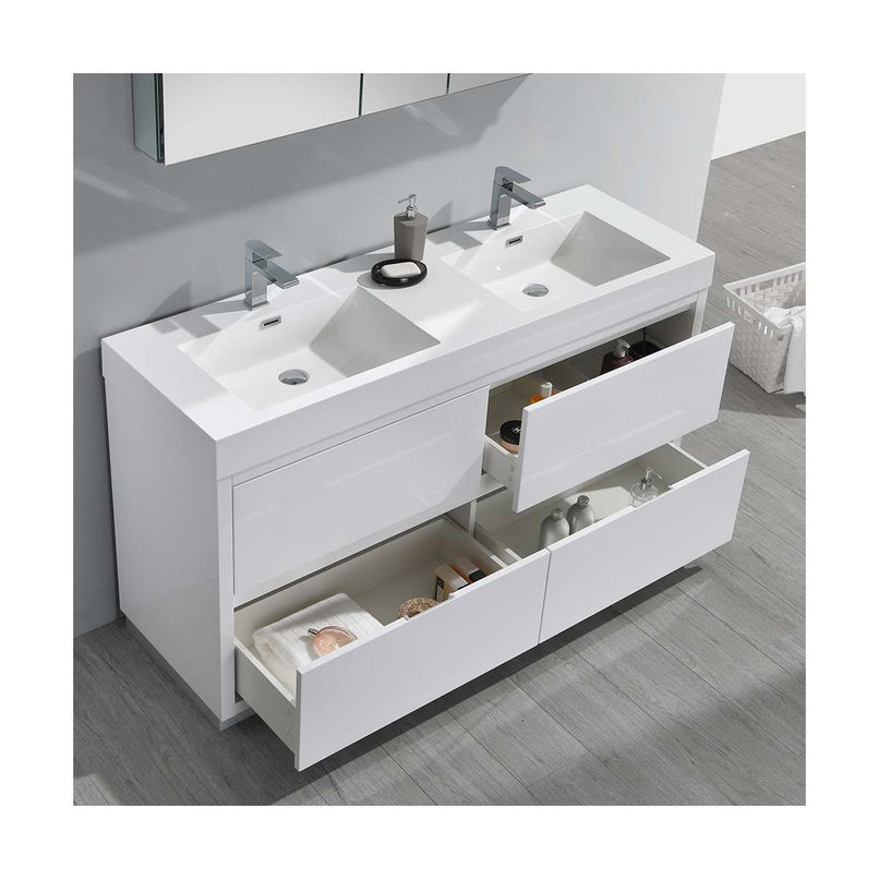 Valencia 60" Free Standing Double Basin Vanity Set with Cabinet, Acrylic Vanity Top, and Medicine Cabinet - image 13