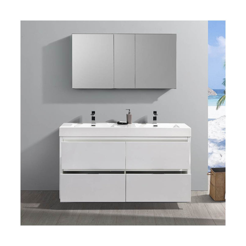 Valencia 60" Free Standing Double Basin Vanity Set with Cabinet, Acrylic Vanity Top, and Medicine Cabinet - image 12