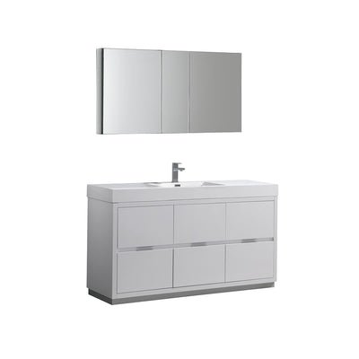Valencia 60" Free Standing Single Basin Vanity Set with Cabinet, Acrylic Vanity Top, and Medicine Cabinet - image 1