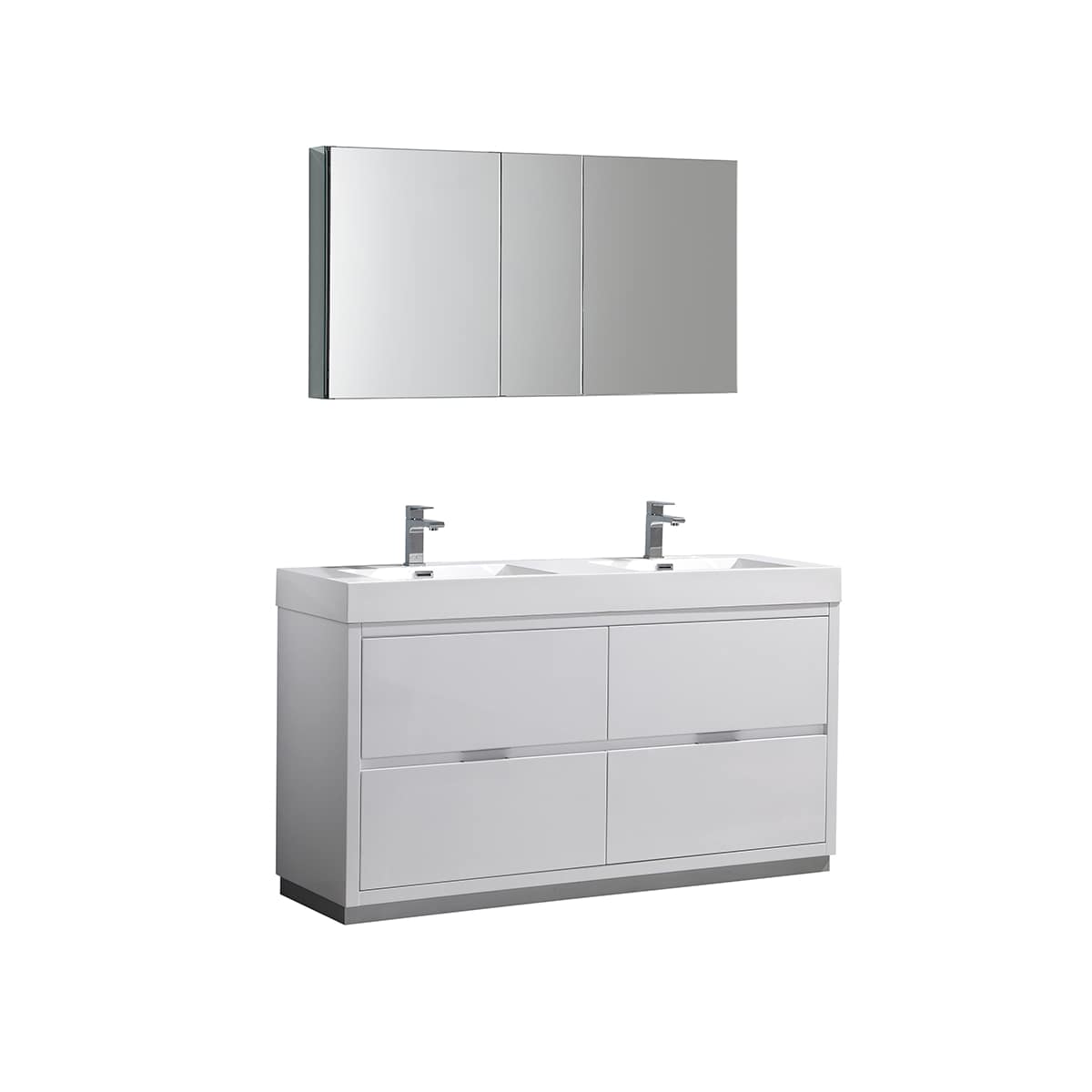 Valencia 60" Free Standing Double Basin Vanity Set with Cabinet, Acrylic Vanity Top, and Medicine Cabinet