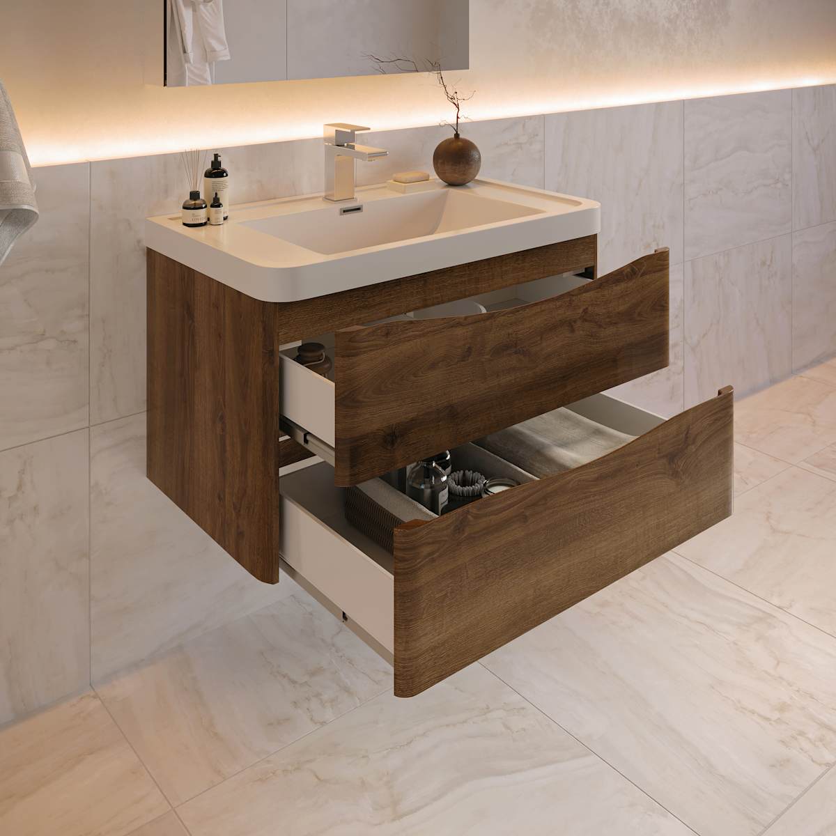 Tuscany 32" Wall Mounted Single Basin Vanity Set with Cabinet, Acrylic Vanity Top, and Medicine Cabinet