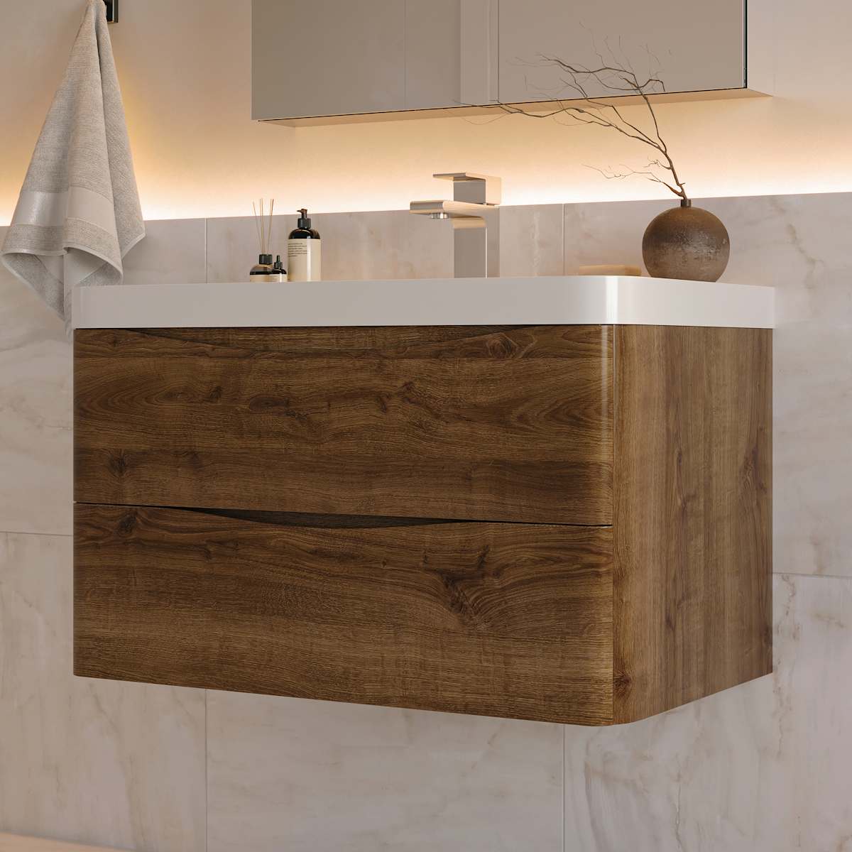 Tuscany 32" Wall Mounted Single Basin Vanity Set with Cabinet, Acrylic Vanity Top, and Medicine Cabinet
