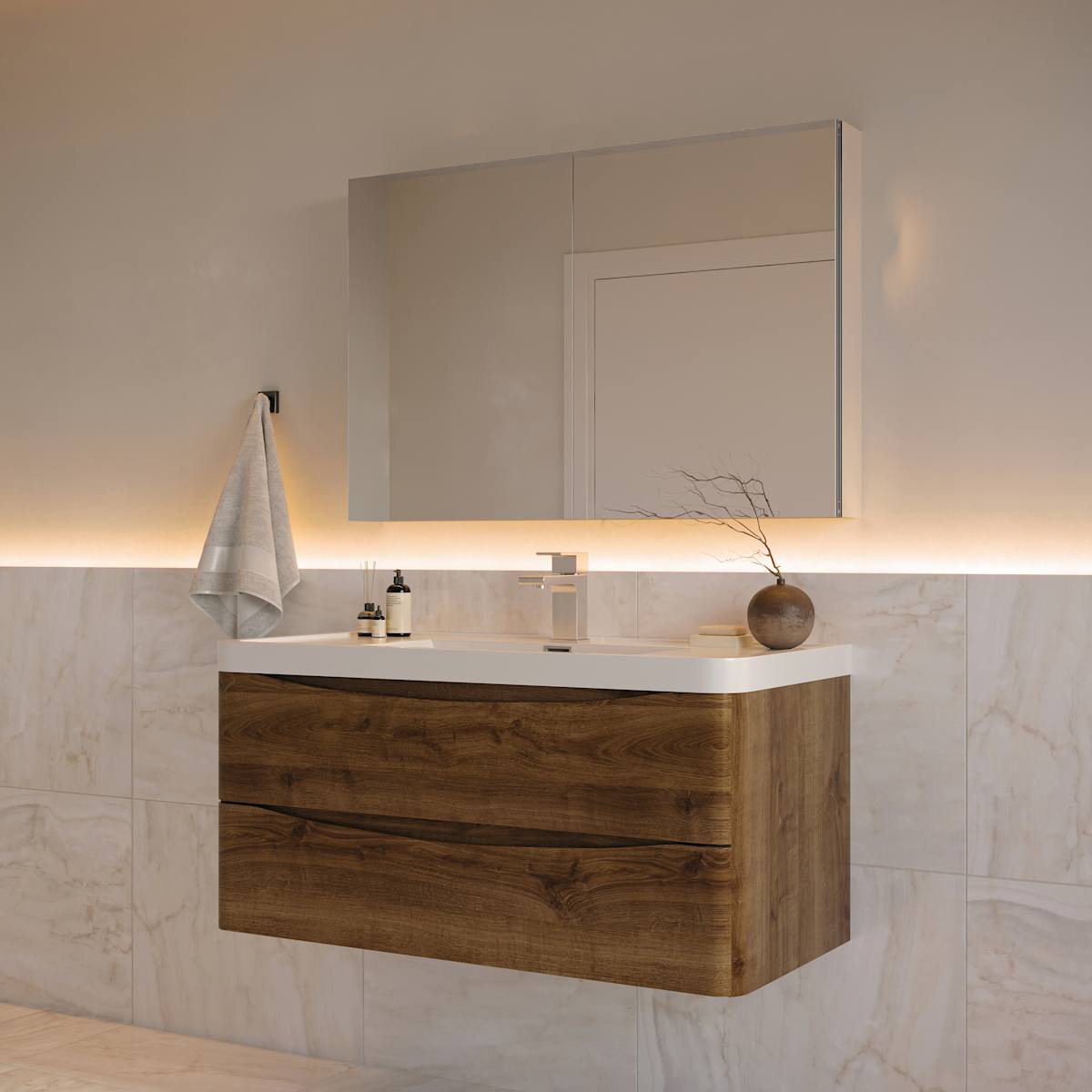 Tuscany 40" Wall Mounted Single Basin Vanity Set with Cabinet, Acrylic Vanity Top, and Medicine Cabinet