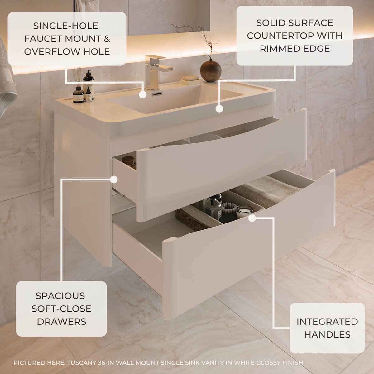 Tuscany 40" Wall Mounted Single Basin Vanity Set with Cabinet, Acrylic Vanity Top, and Medicine Cabinet - image 9