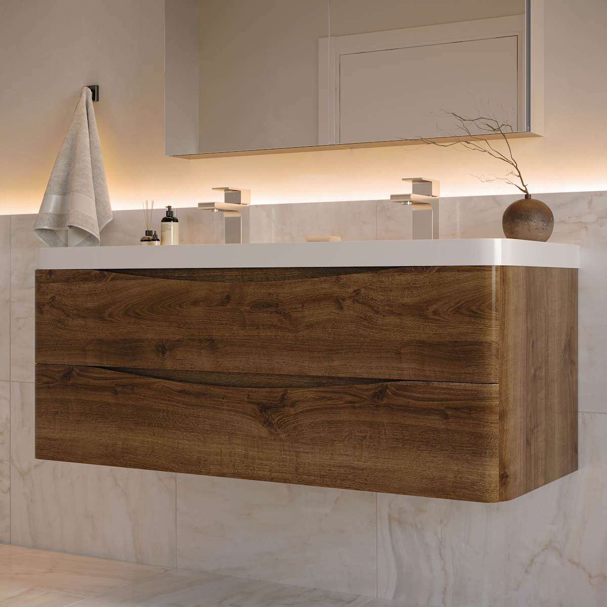 Tuscany 48" Wall Mounted Double Basin Vanity Set with Cabinet, Acrylic Vanity Top, and Medicine Cabinet