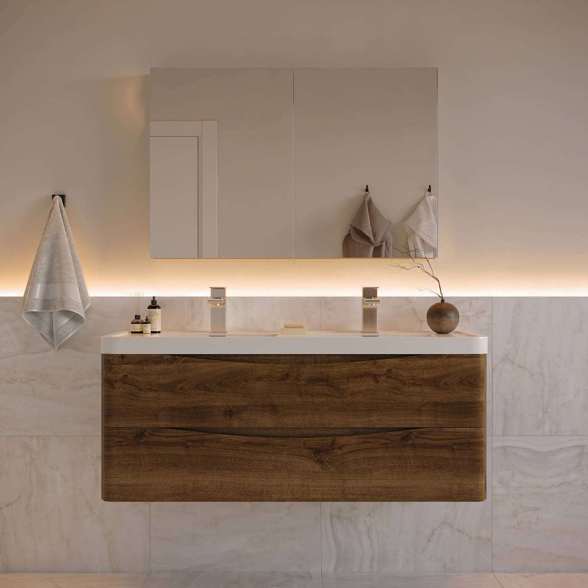 Tuscany 48" Wall Mounted Double Basin Vanity Set with Cabinet, Acrylic Vanity Top, and Medicine Cabinet