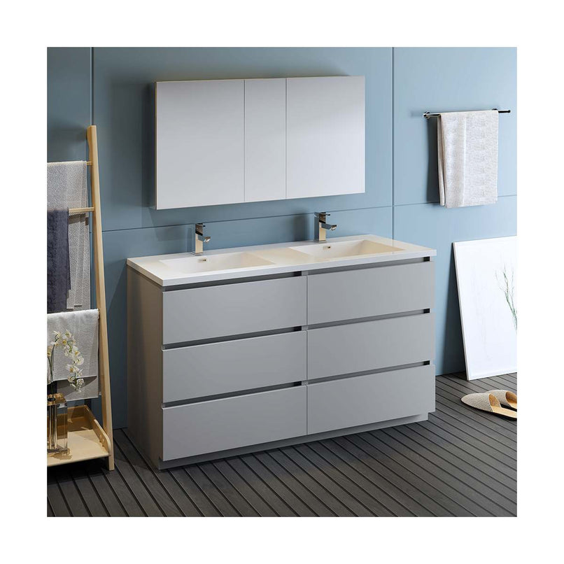 Lazzaro 60" Free Standing Double Basin Vanity Set with Cabinet, Acrylic Vanity Top, and Medicine Cabinet - image 2