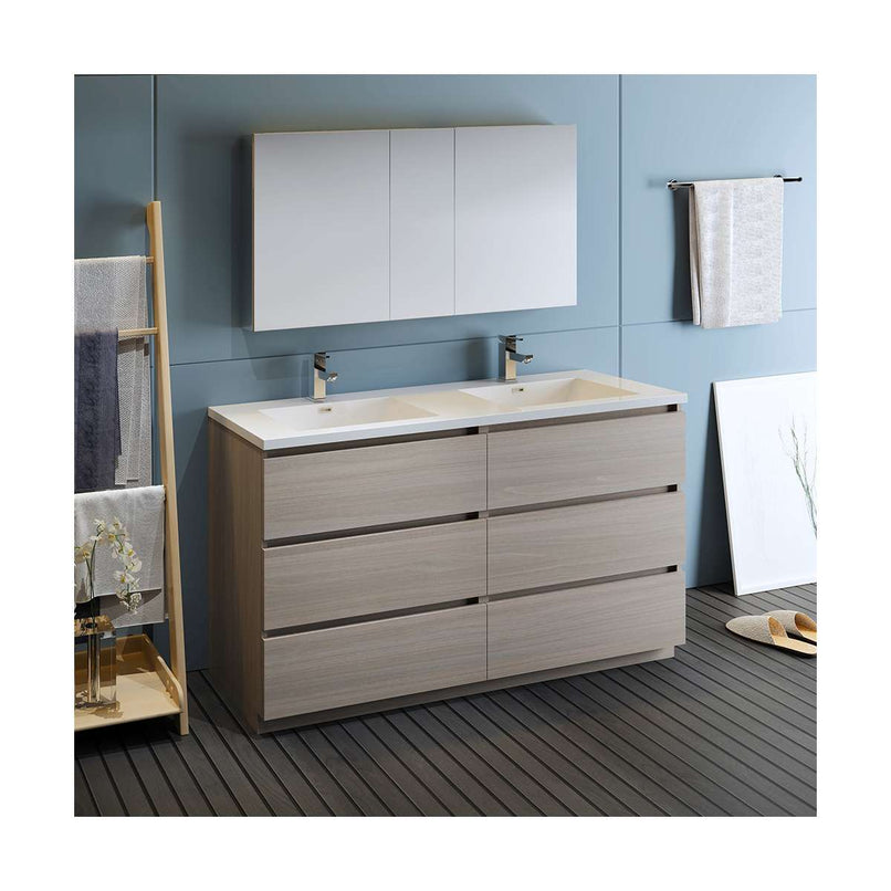 Lazzaro 60" Free Standing Double Basin Vanity Set with Cabinet, Acrylic Vanity Top, and Medicine Cabinet - image 4