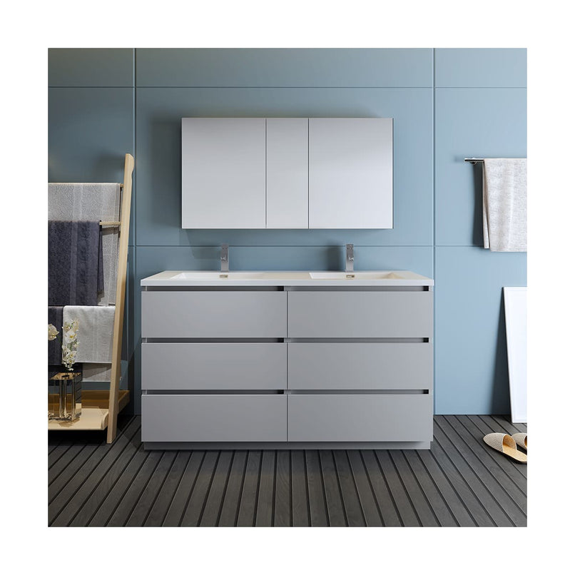 Lazzaro 60" Free Standing Double Basin Vanity Set with Cabinet, Acrylic Vanity Top, and Medicine Cabinet - image 6