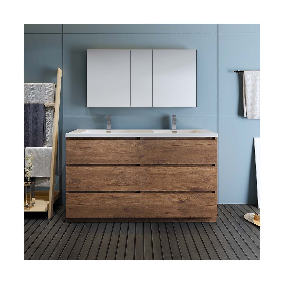 Lazzaro 60" Free Standing Double Basin Vanity Set with Cabinet, Acrylic Vanity Top, and Medicine Cabinet