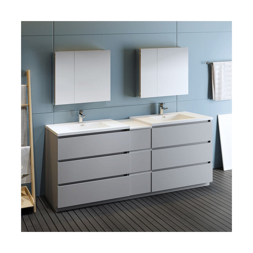 Lazzaro 84" Free Standing Double Basin Vanity Set with Cabinet, Acrylic Vanity Top, and Medicine Cabinet - image 6