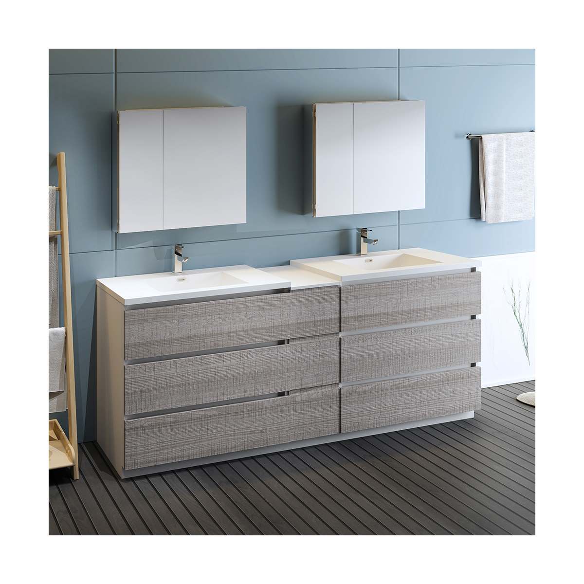 Lazzaro 84" Free Standing Double Basin Vanity Set with Cabinet, Acrylic Vanity Top, and Medicine Cabinet