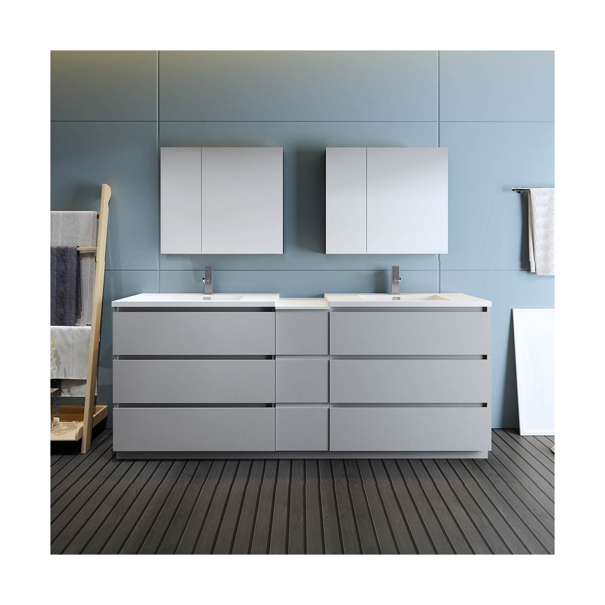 Lazzaro 84" Free Standing Double Basin Vanity Set with Cabinet, Acrylic Vanity Top, and Medicine Cabinet - image 18