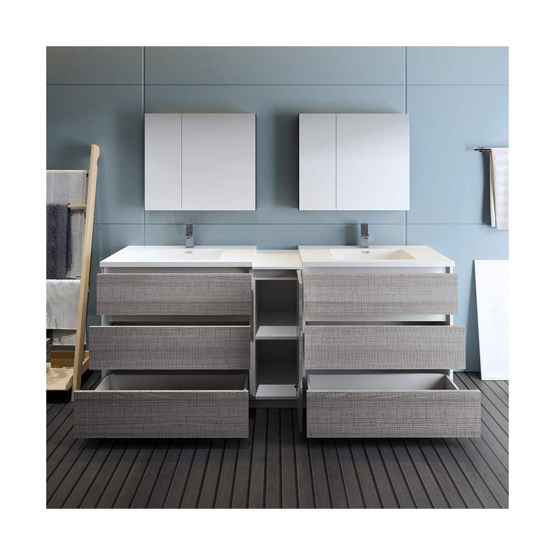 Lazzaro 84" Free Standing Double Basin Vanity Set with Cabinet, Acrylic Vanity Top, and Medicine Cabinet - image 23
