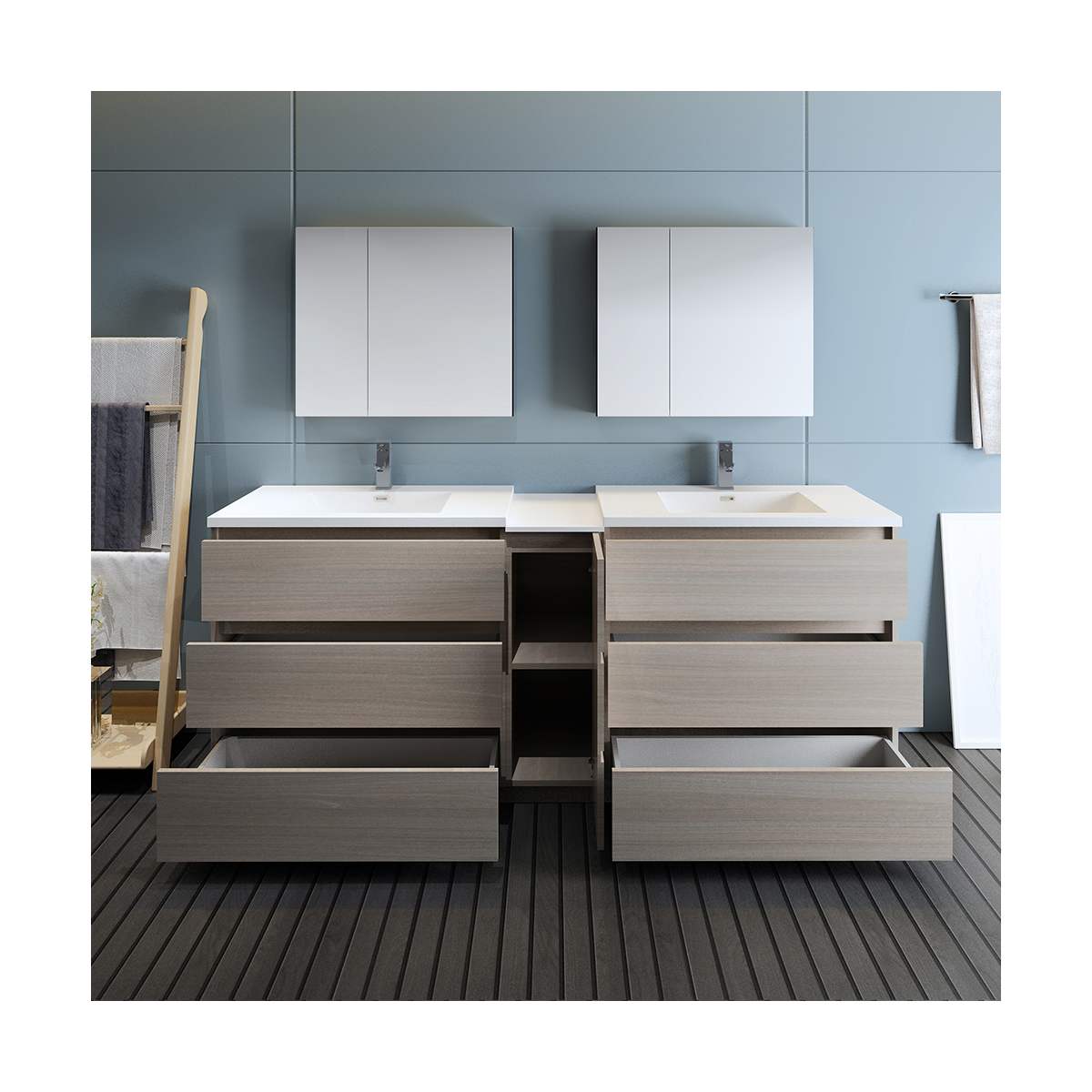 Lazzaro 84" Free Standing Double Basin Vanity Set with Cabinet, Acrylic Vanity Top, and Medicine Cabinet - image 24