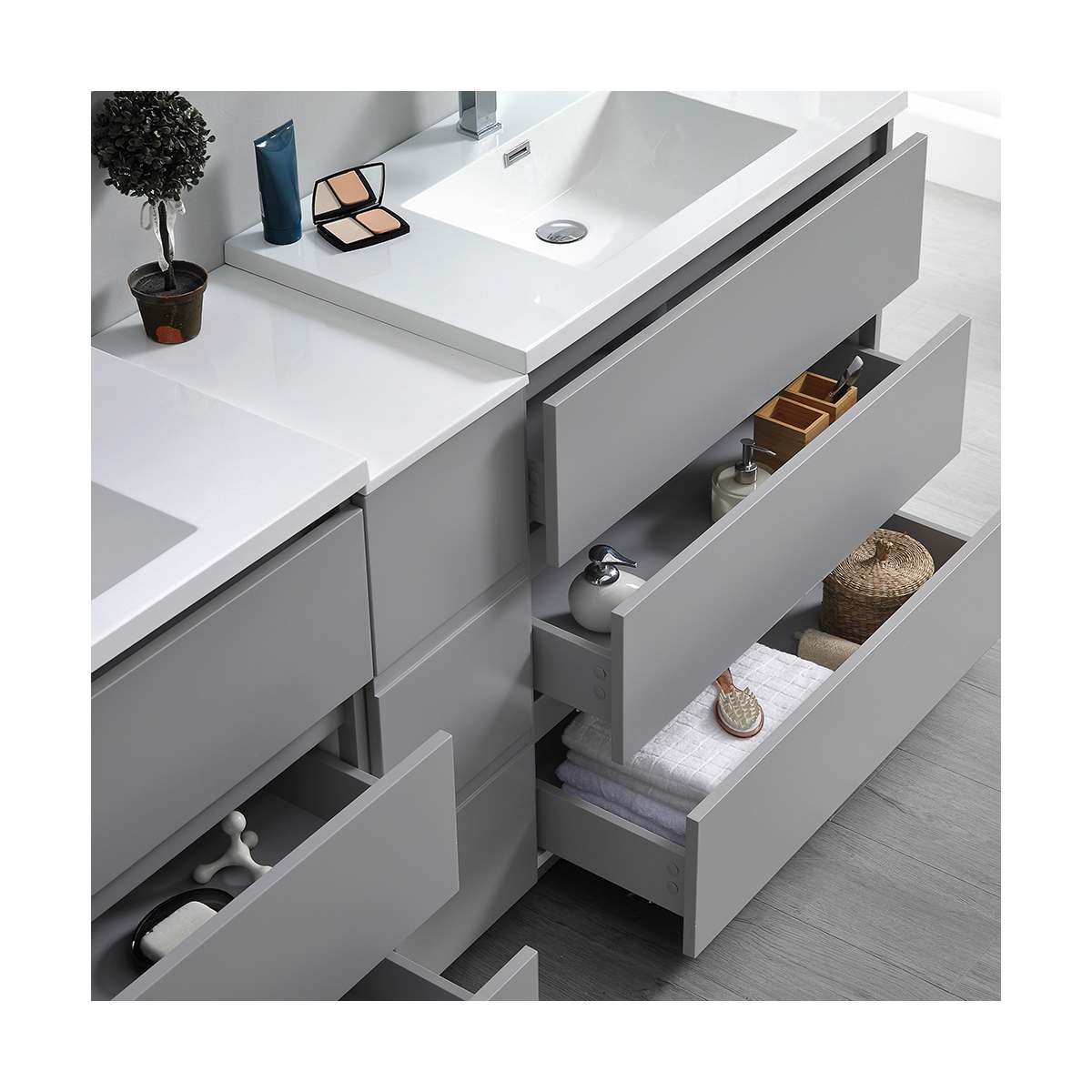 Lazzaro 84" Free Standing Double Basin Vanity Set with Cabinet, Acrylic Vanity Top, and Medicine Cabinet - image 30