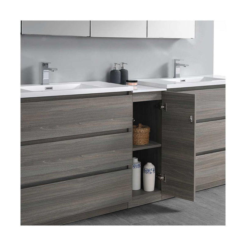 Lazzaro 84" Free Standing Double Basin Vanity Set with Cabinet, Acrylic Vanity Top, and Medicine Cabinet - image 40
