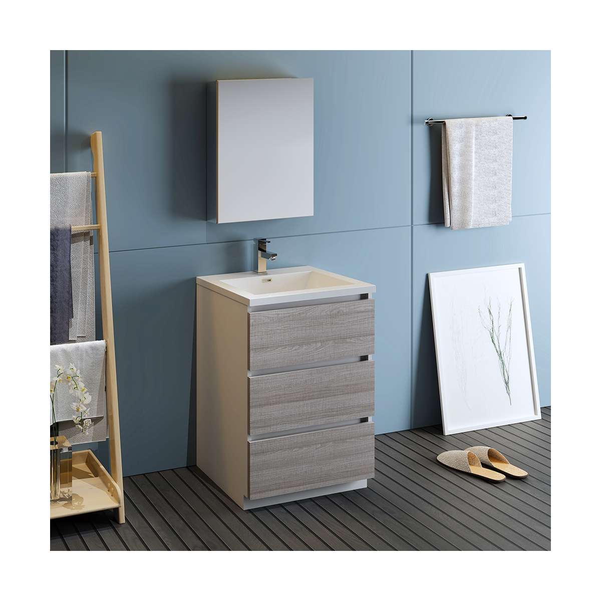 Lazzaro 24" Free Standing Single Basin Vanity Set with Cabinet, Acrylic Vanity Top, and Medicine Cabinet
