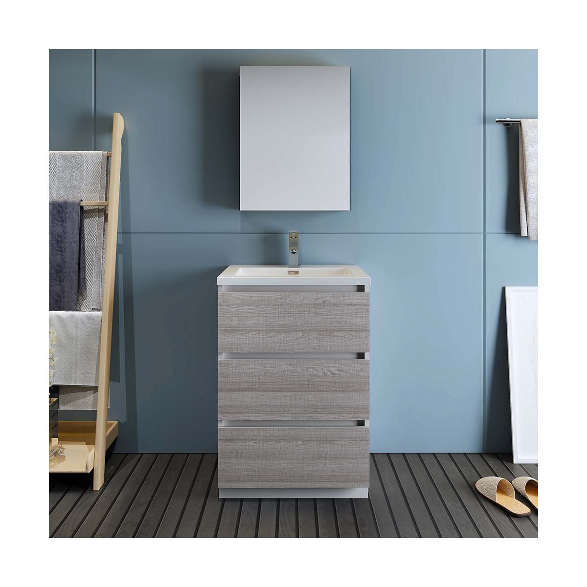 Lazzaro 24" Free Standing Single Basin Vanity Set with Cabinet, Acrylic Vanity Top, and Medicine Cabinet