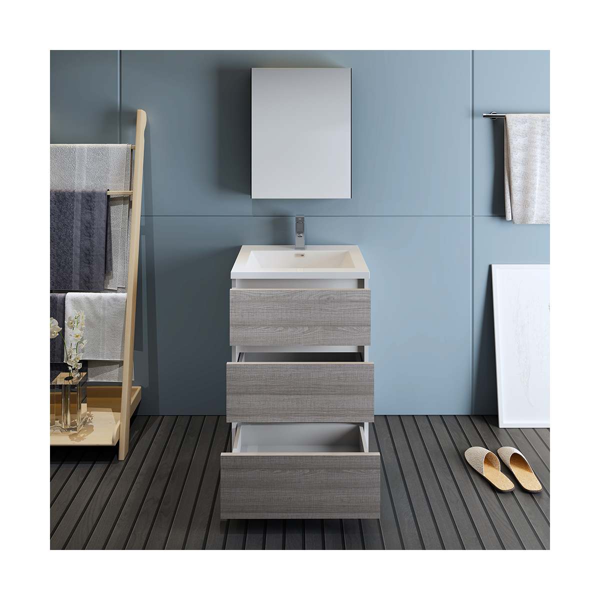 Lazzaro 24" Free Standing Single Basin Vanity Set with Cabinet, Acrylic Vanity Top, and Medicine Cabinet