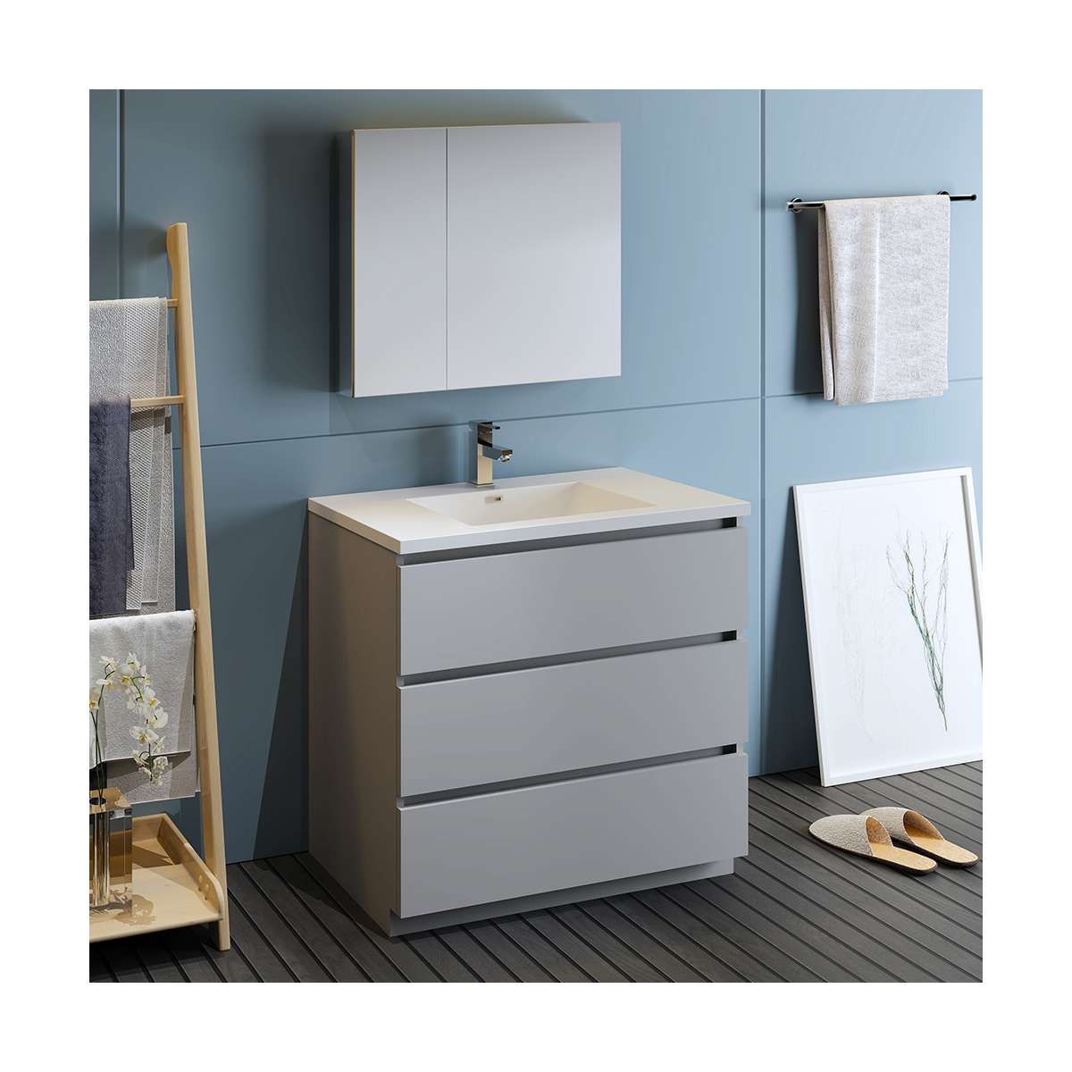 Lazzaro 36" Free Standing Single Basin Vanity Set with Cabinet, Acrylic Vanity Top, and Medicine Cabinet