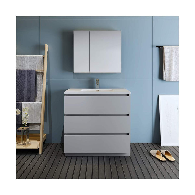 Lazzaro 36" Free Standing Single Basin Vanity Set with Cabinet, Acrylic Vanity Top, and Medicine Cabinet - image 3