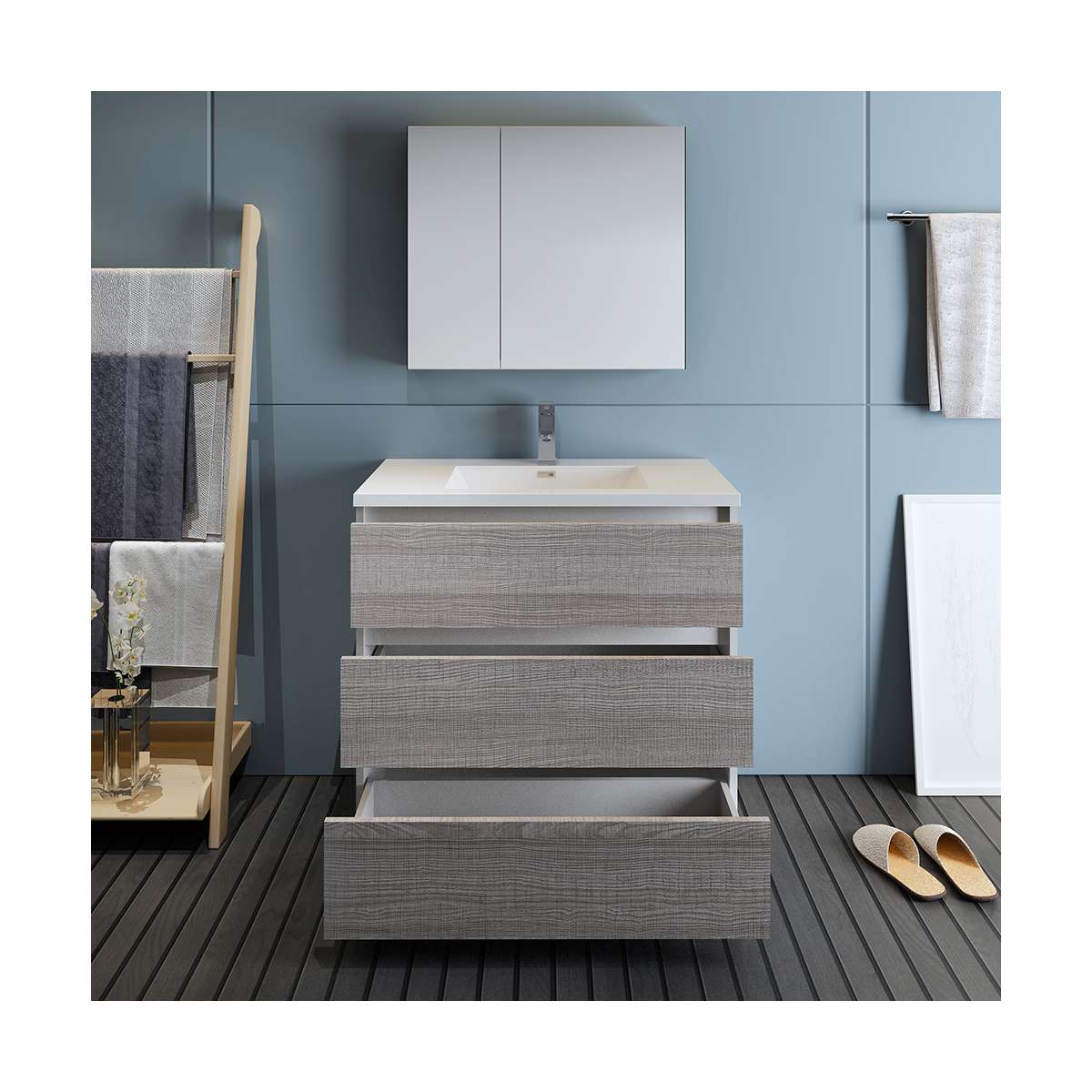Lazzaro 36" Free Standing Single Basin Vanity Set with Cabinet, Acrylic Vanity Top, and Medicine Cabinet
