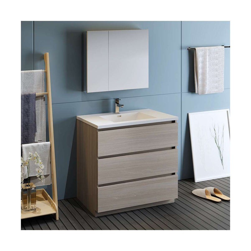 Lazzaro 36" Free Standing Single Basin Vanity Set with Cabinet, Acrylic Vanity Top, and Medicine Cabinet - image 18