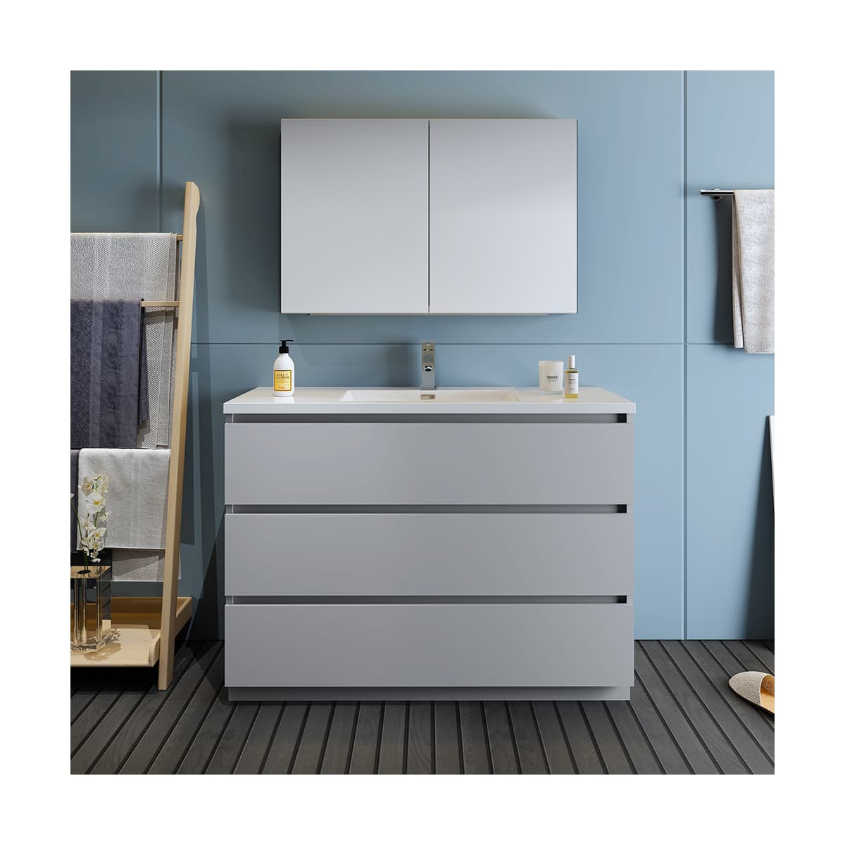 Lazzaro 48" Free Standing Single Basin Vanity Set with Cabinet, Acrylic Vanity Top, and Medicine Cabinet