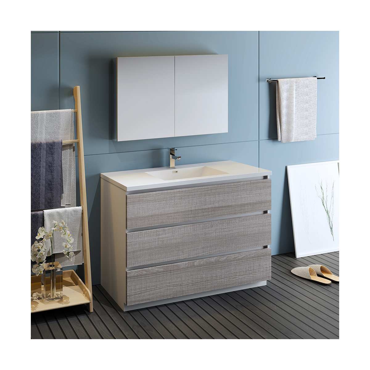 Lazzaro 48" Free Standing Single Basin Vanity Set with Cabinet, Acrylic Vanity Top, and Medicine Cabinet