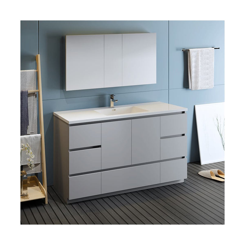Lazzaro 60" Free Standing Single Basin Vanity Set with Cabinet, Acrylic Vanity Top, and Medicine Cabinet - image 2