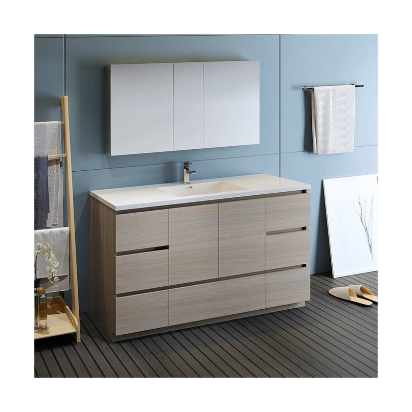 Lazzaro 60" Free Standing Single Basin Vanity Set with Cabinet, Acrylic Vanity Top, and Medicine Cabinet - image 4