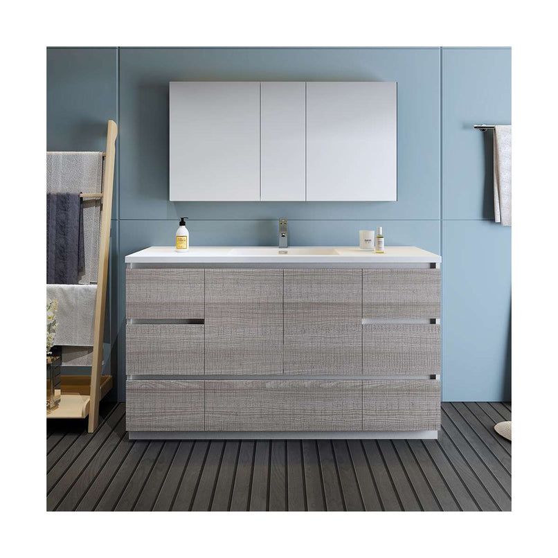 Lazzaro 60" Free Standing Single Basin Vanity Set with Cabinet, Acrylic Vanity Top, and Medicine Cabinet - image 12